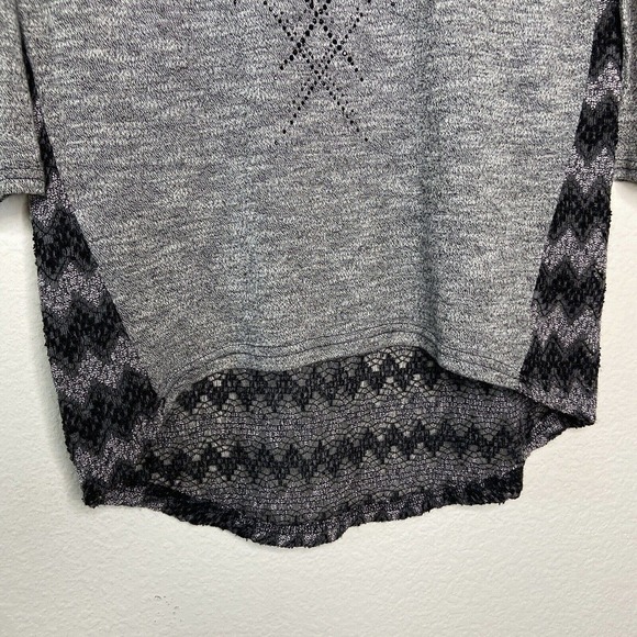 Miss Me Gray Rhinestone Embellished Sequin Beaded Trim Mixed Knit Sweater Sz S - Picture 5 of 10